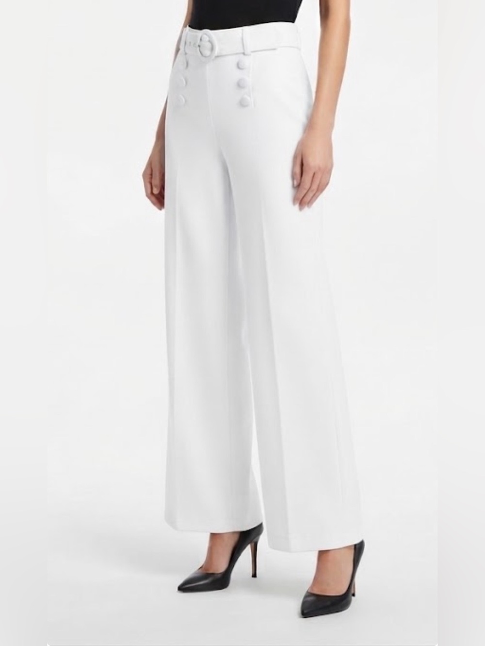 INC International Concepts White High-Waist Wide-Leg Sailor Pants with Belt